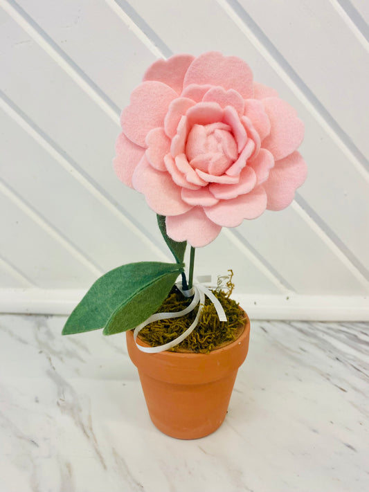 Felt Garden Rose in Clay Pot